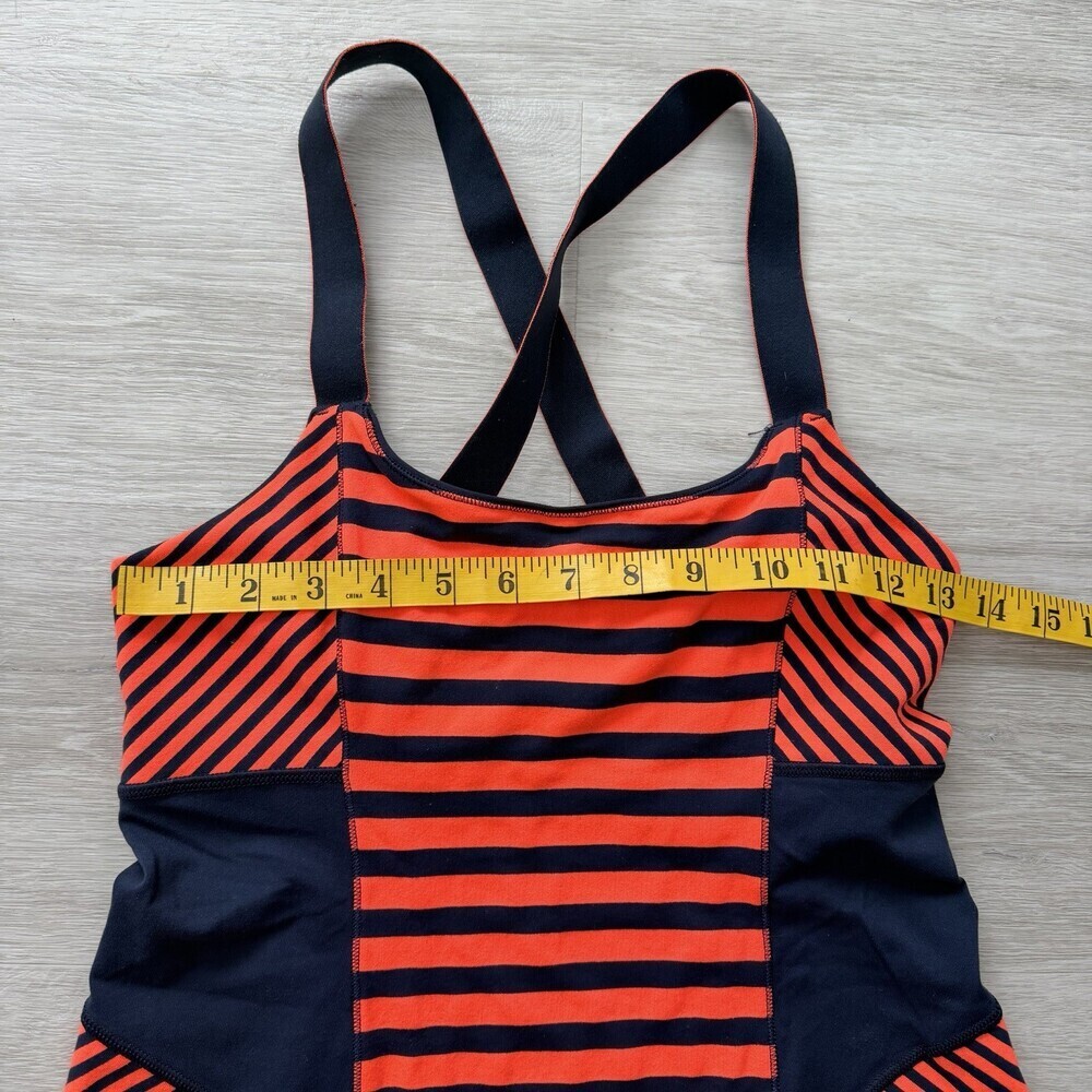 Lululemon Striped Tank Top Orange Navy Blue Strappy Back Built-in Bra Size 2/4 - Picture 6 of 8